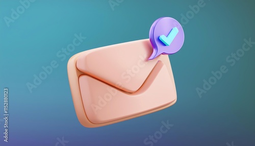 A stylized envelope icon with a checkmark, symbolizing message delivery or confirmation on a colorful background.