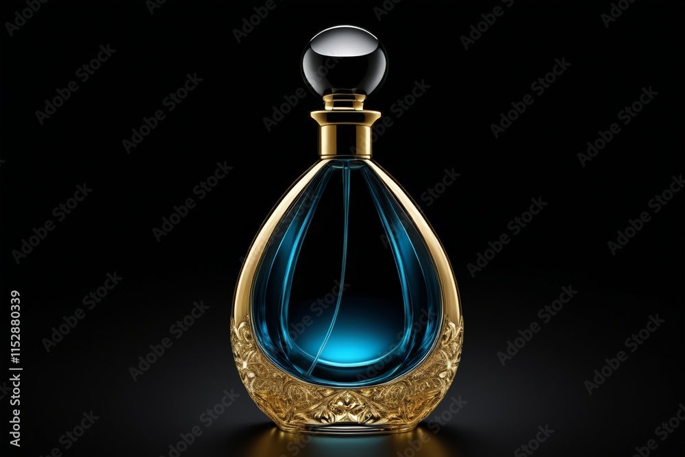 the perfume bottle is a blue and gold color the perfume bottle is a blue and gold color