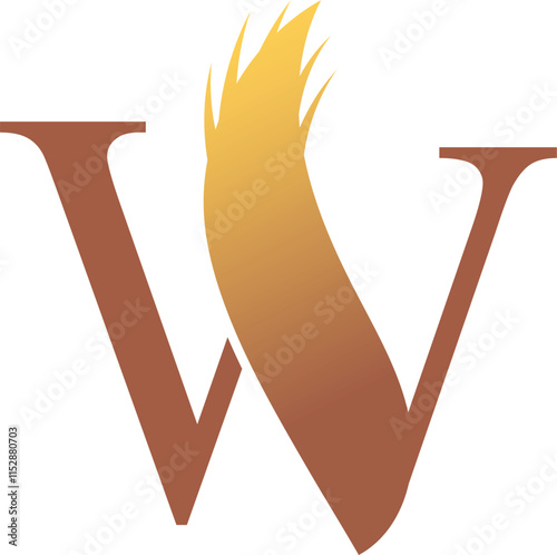 W Letter Logo. Couffeur, Hair and Beauty. Golden.