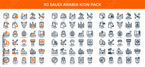 90 Giveaway Icons in 3 Styles (Line, Solid, Two-Tone), Featuring Al-Quran, Arabic Lantern, and Calligraphy, More – Vector Illustrations