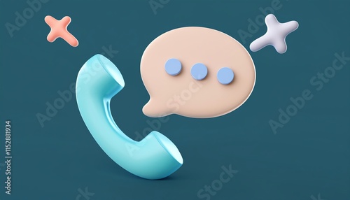 A stylized phone receiver next to a speech bubble, symbolizing communication and conversation, set against a teal background.