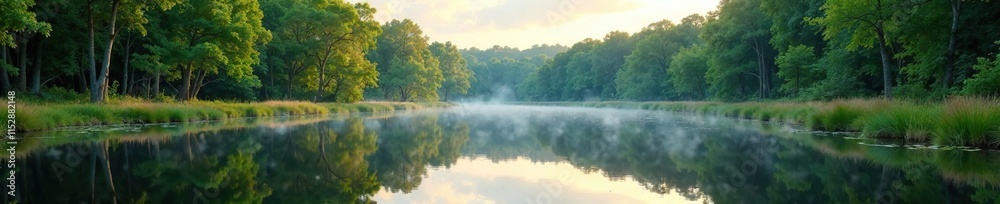 A tranquil forest marsh with reflections of trees and sky on the surface of still water, forest, wildlife A tranquil forest marsh with reflections of trees and sky on the surface of still water, forest, wildlife