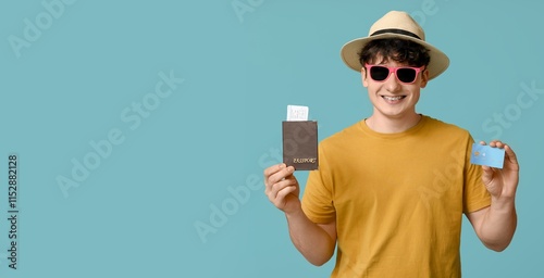 Young man with passport and...