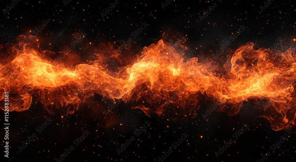 Abstract fiery wave, orange and yellow flames on black background. Abstract fiery wave, orange and yellow flames on black background.