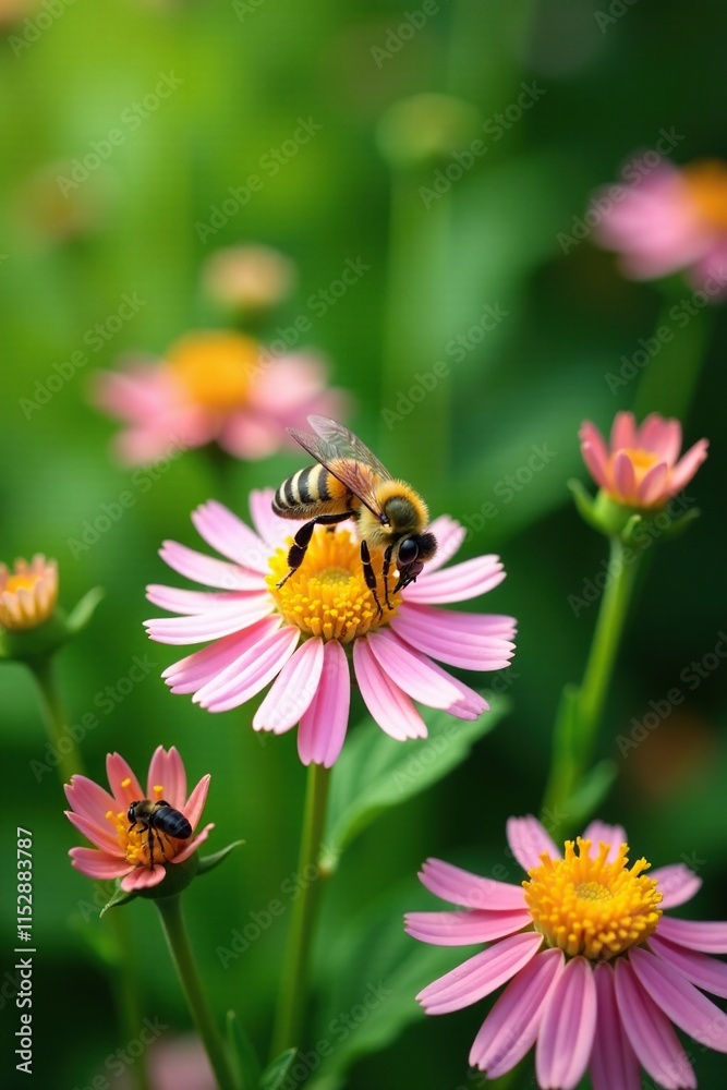 Bees gathering nectar from flowers in a garden, green, garden, insects Bees gathering nectar from flowers in a garden, green, garden, insects