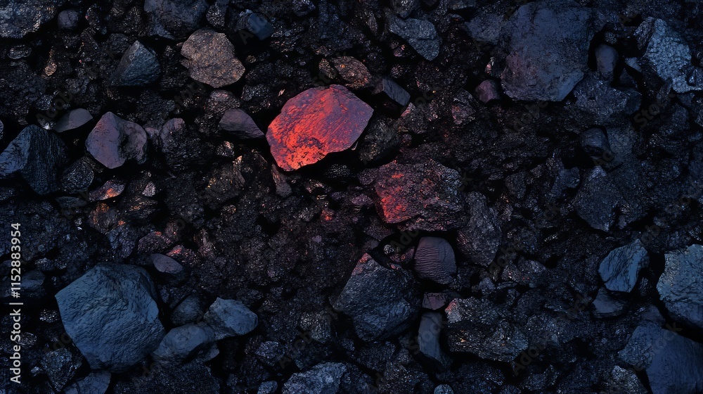 Dark Volcanic Rocks with Glowing Ember Detail Dark Volcanic Rocks with Glowing Ember Detail