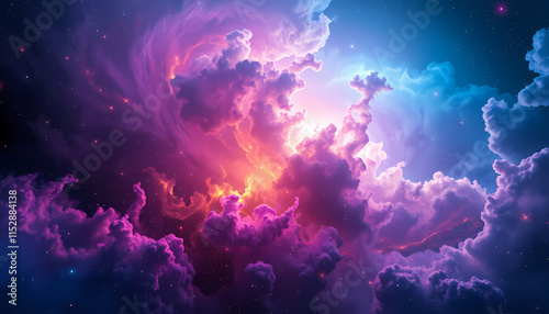 Wallpaper Mural Photorealistic image of a breathtaking nebula in deep space. Swirling clouds of gas and dust in hues of blue, purple, pink, and gold are illuminated by the radiant light of distant stars, cosmic  Torontodigital.ca