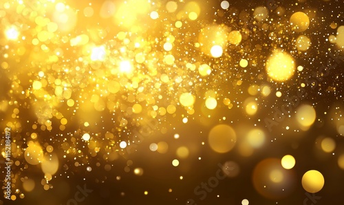 Golden bokeh lights sparkle and shine on dark background. photo