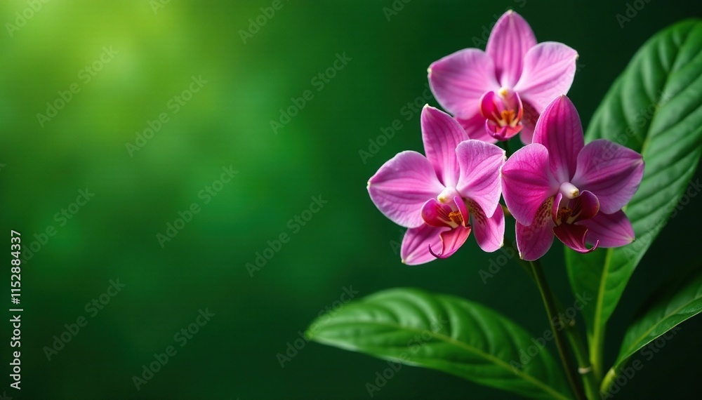 Three lush green leaves in a tropical orchid plant, plants, leaves Three lush green leaves in a tropical orchid plant, plants, leaves