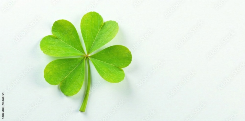 Single four-leaf clover on a white background, leaf, bright Single four-leaf clover on a white background, leaf, bright