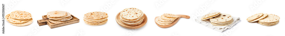 Set of tasty lavash on white background Set of tasty lavash on white background