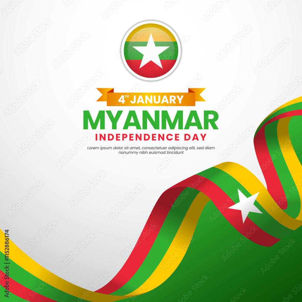 Myanmar independence day square banner background for national celebration with ribbon flag Myanmar independence day square banner background for national celebration with ribbon flag