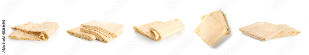 Set of fresh thin lavash on white background Set of fresh thin lavash on white background