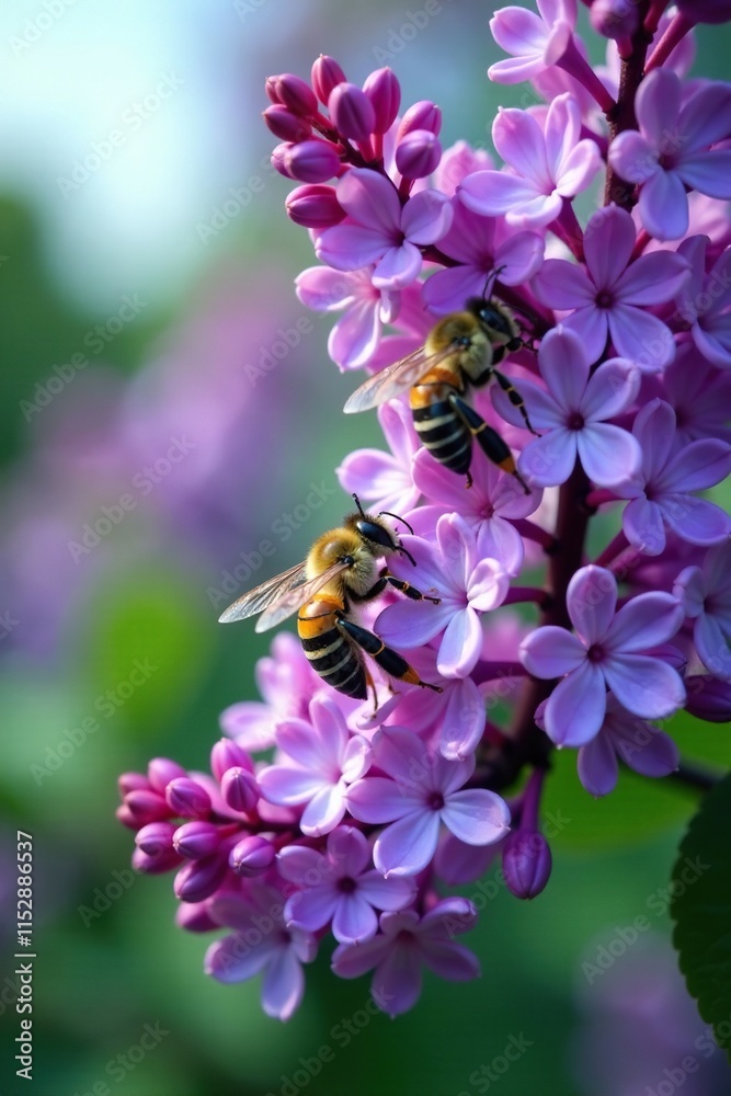 Multicolored bee hives on a blue blossom lilac tree, flowers, insects Multicolored bee hives on a blue blossom lilac tree, flowers, insects