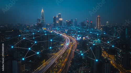 Wallpaper Mural Smart digital city with connection cyber security network reciprocity over the cityscape . future smart wireless digital city and social media networking systems that connects people within the city Torontodigital.ca