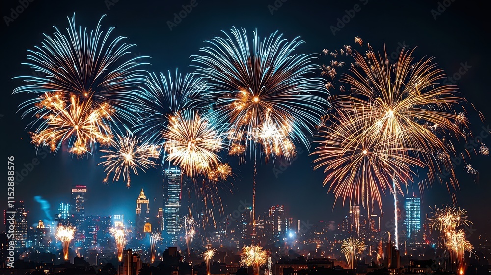 Lunar New Year 2025 celebration prosperity Concept. Vibrant fireworks illuminate the night sky with dazzling colors and patterns. Lunar New Year 2025 celebration prosperity Concept. Vibrant fireworks illuminate the night sky with dazzling colors and patterns.