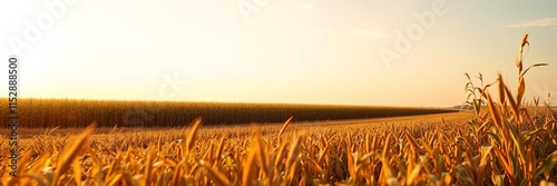 Close up of ripe golden cornfield under clear autumn sky, portraying bountiful harvest season and sustainable agriculture, agriculture, autumn photo