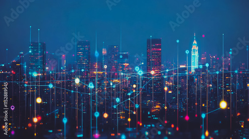Wallpaper Mural Smart digital city with connection cyber security network reciprocity over the cityscape . future smart wireless digital city and social media networking systems that connects people within the city Torontodigital.ca