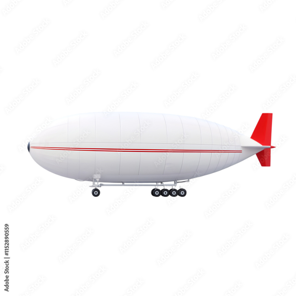 Fototapeta premium White blimp airship with red tail fin isolated for aerial transportation sky advertising vintage aircraft travel and promotional flying vehicle icon