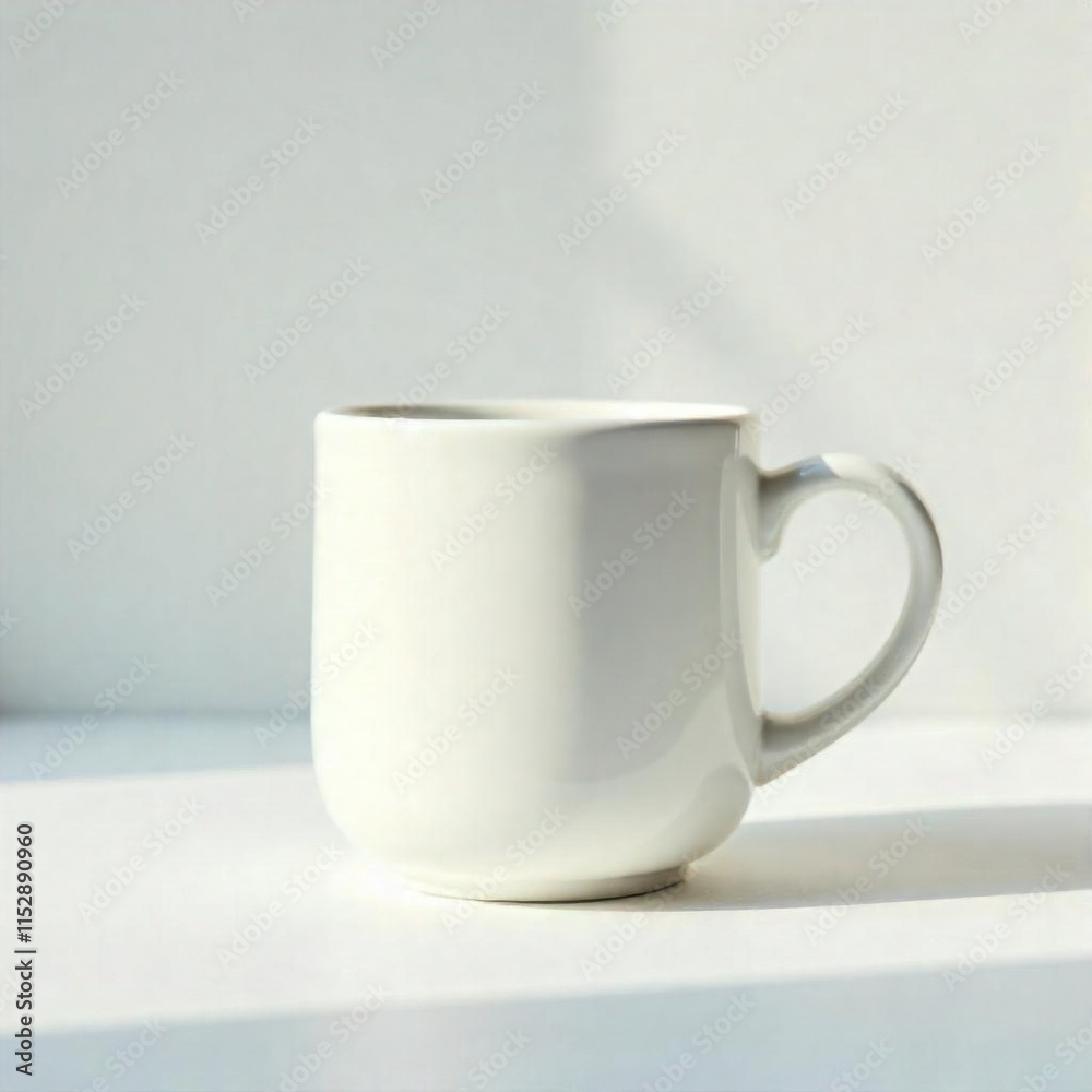 A plain white ceramic mug with a simple, minimalist design, white background A plain white ceramic mug with a simple, minimalist design, white background