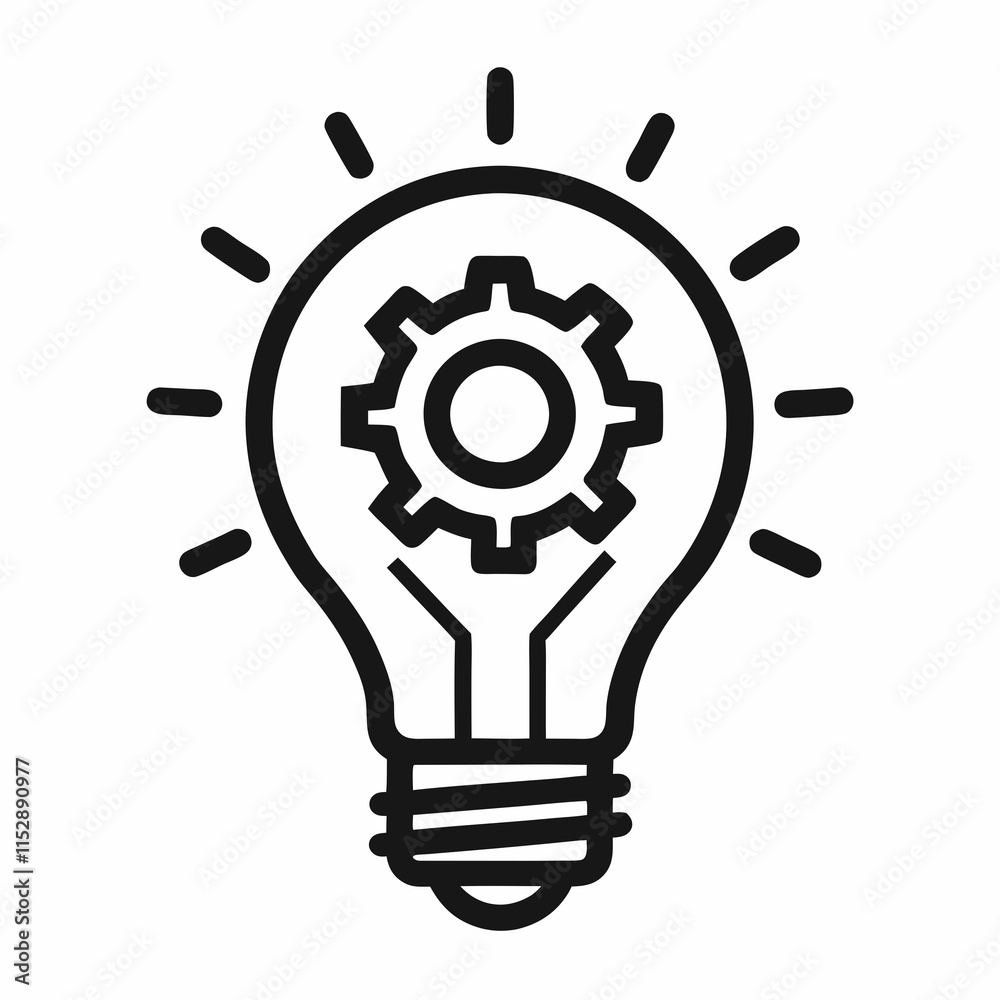Technology Idea Icon - Gear Inside Light Bulb Technology Idea Icon - Gear Inside Light Bulb