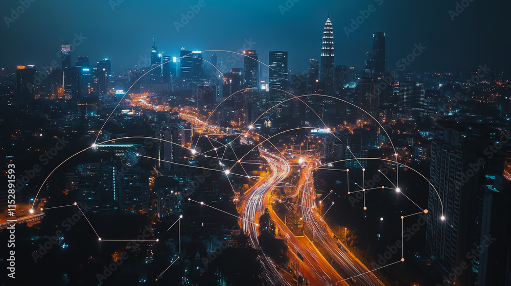 Smart digital city with connection cyber security network reciprocity over the cityscape . future smart wireless digital city and social media networking systems that connects people within the city Smart digital city with connection cyber security network reciprocity over the cityscape . future smart wireless digital city and social media networking systems that connects people within the city