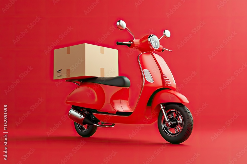 Obraz premium 3D Illustration Scooter with delivery box isolated on solid background