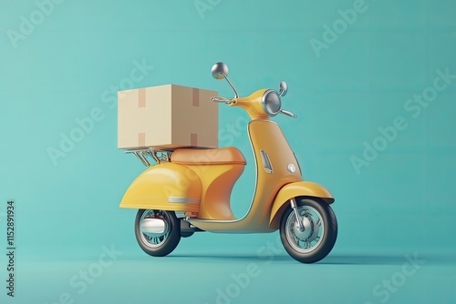 3D Illustration Scooter with delivery box isolated on solid background