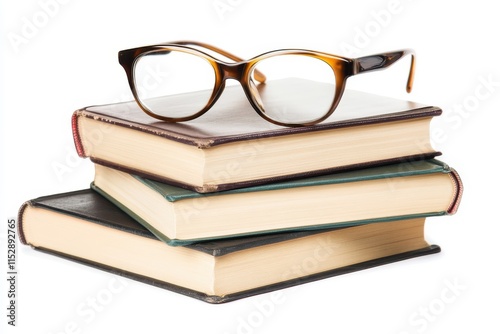 Eyeglasses resting on a stack of vintage books. (12) photo