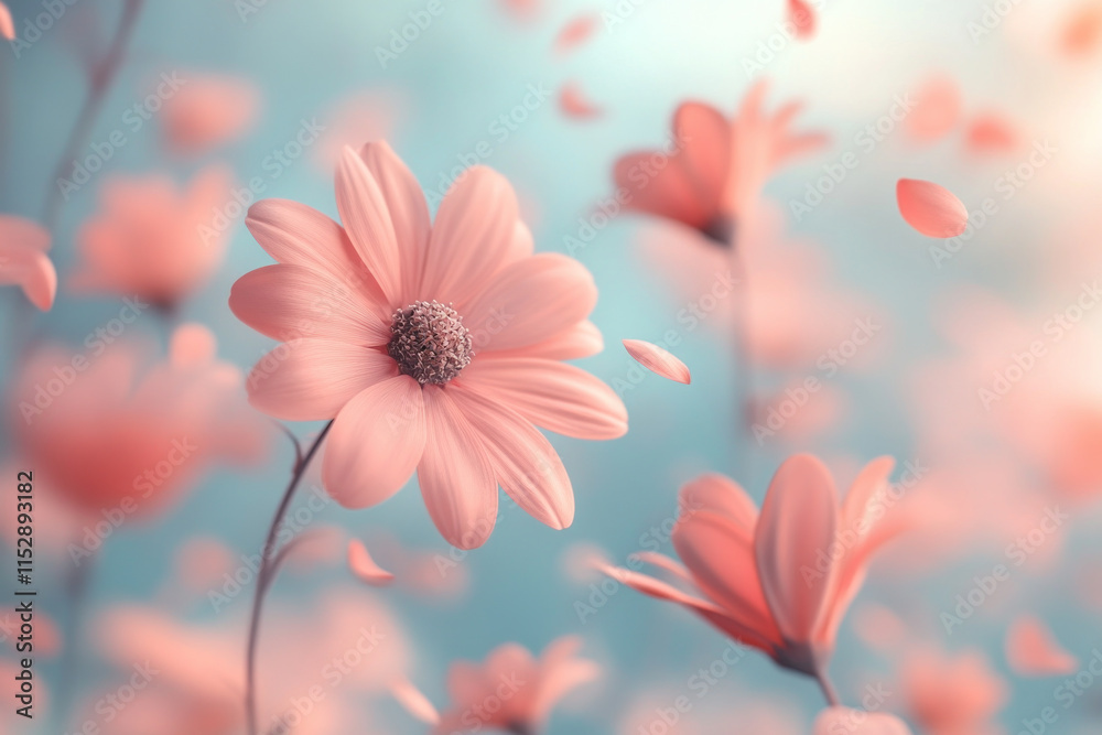 Pink flowers wallpaper in full bloom against a soft, blurred background, creating a vibrant and stunning display of color and nature. Pink flowers wallpaper in full bloom against a soft, blurred background, creating a vibrant and stunning display of color and nature.