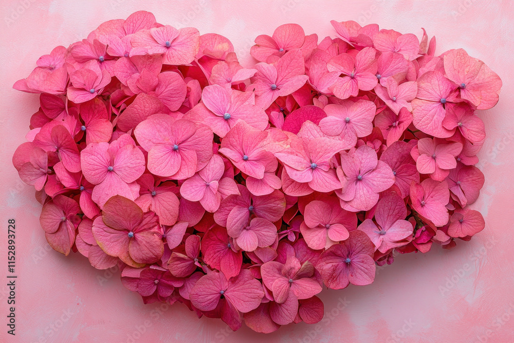 Fototapeta premium Heart made of pink hydras against a rocky backdrop, symbolizing nature's beauty and resilience.