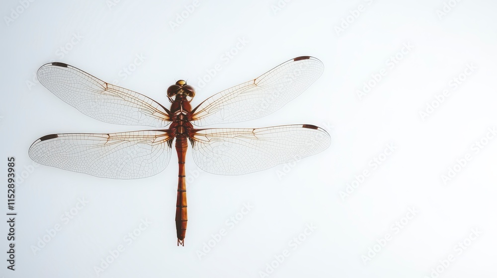 A detailed view of a dragonfly showcasing its delicate wings and vibrant body against a light background. A detailed view of a dragonfly showcasing its delicate wings and vibrant body against a light background.