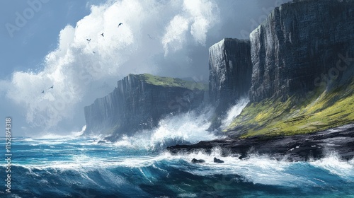 Dramatic Coastal Cliffs and Ocean Waves