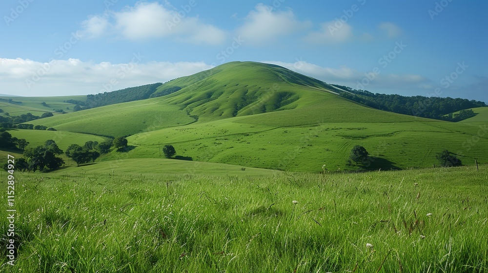 Rolling Green Hills and Lush Pastureland under a Blue Sky Rolling Green Hills and Lush Pastureland under a Blue Sky