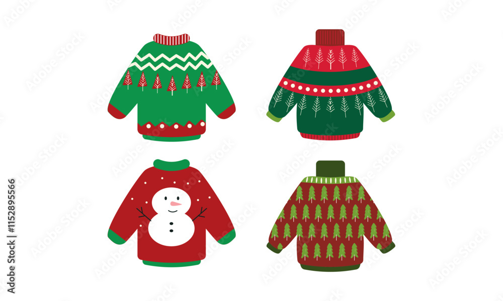 Fototapeta premium Cartoon christmas ugly sweaters colection