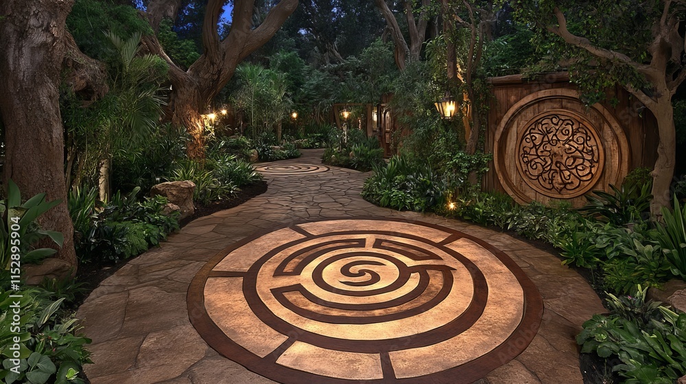Enchanting Garden Path with Spiral Maze Design Enchanting Garden Path with Spiral Maze Design
