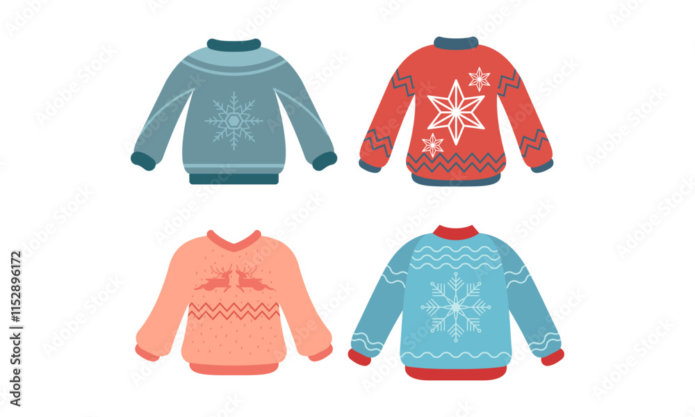 Naklejka premium Cartoon christmas ugly sweaters colection