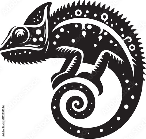 Chameleon Silhouette line art vector illustration on white background