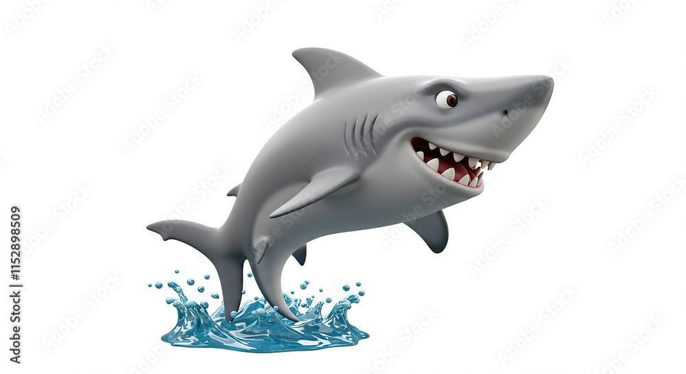 Playful Cartoon Shark Jumping Ocean Fun 3D Render Playful Cartoon Shark Jumping Ocean Fun 3D Render