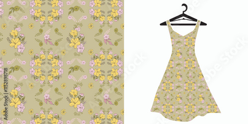 Lovely seamless floral pattern design. Vector illustration with cute wild flowers.