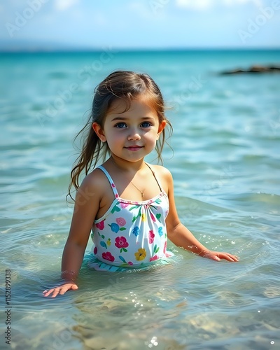 image d'une petite fille au bord de la mer photo