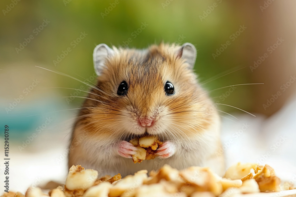 Hamster with cheeks puffed full of food, showcasing a funny “stuffed” look Hamster with cheeks puffed full of food, showcasing a funny “stuffed” look