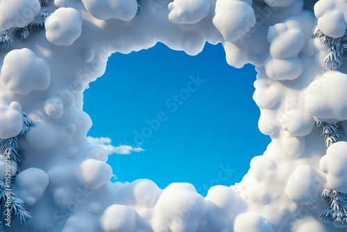 Fototapeta Naklejka Na Ścianę i Meble -  A snow covered frame with a blue sky in the background