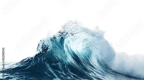 Blue ocean wave splashing isolated on transparent background, cut out, PNG