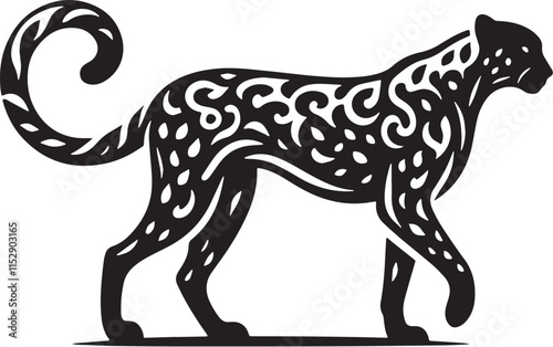 Cheetah Silhouette line art vector illustration on white background