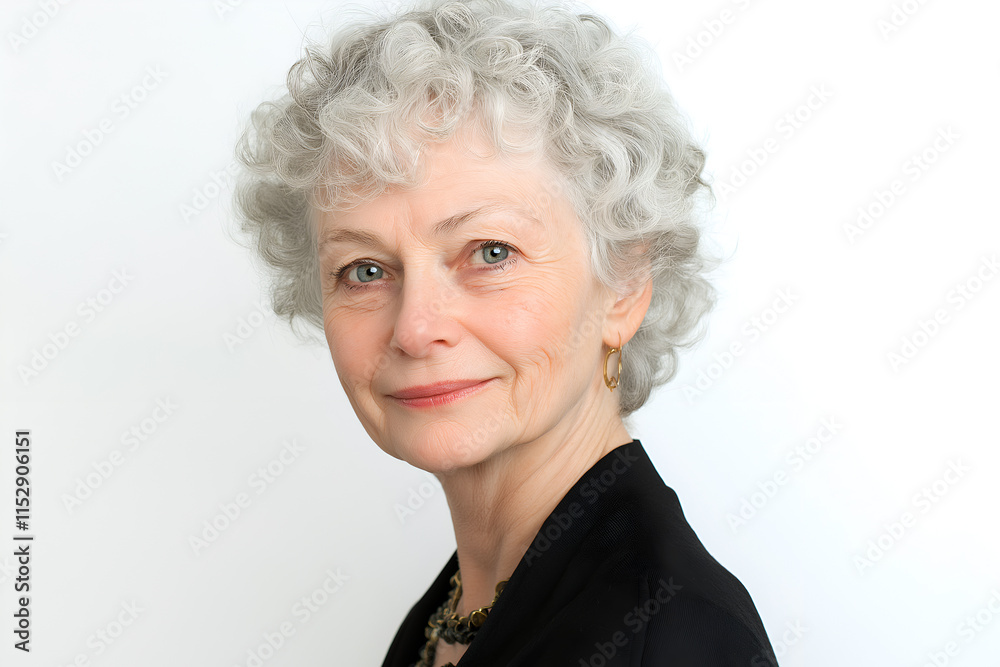 Portrait of a grandmother with a wise, caring look on a white backdrop Portrait of a grandmother with a wise, caring look on a white backdrop