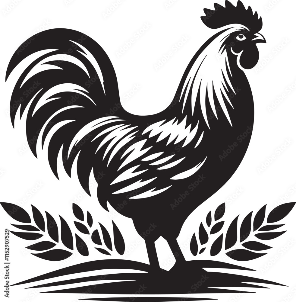 Chicken Silhouette line art vector illustration on white background Chicken Silhouette line art vector illustration on white background