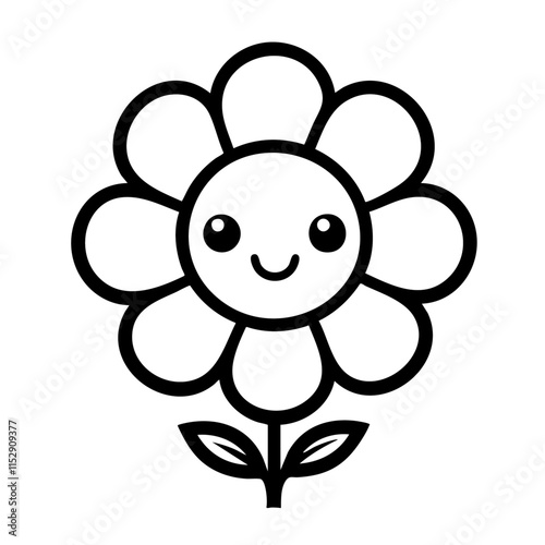 smiling face on sunflower simple line drawing coloring pages for toddlers vector illustration. This coloring page is ideal for children coloring book age 1-3