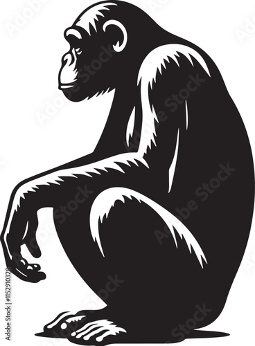 Chimpanzee Silhouette line art vector illustration on white background photo