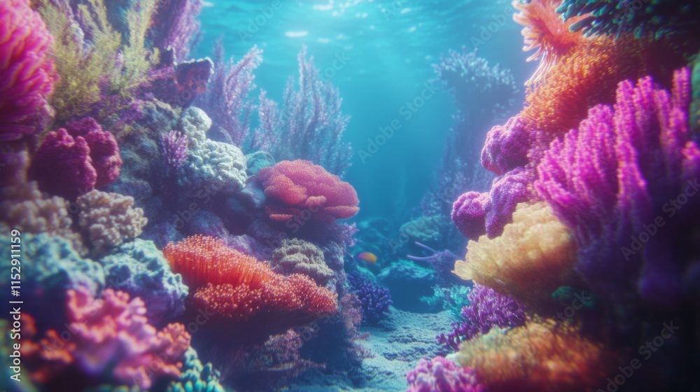 Naklejka premium Colorful Underwater Creatures and Scenic Backdrop